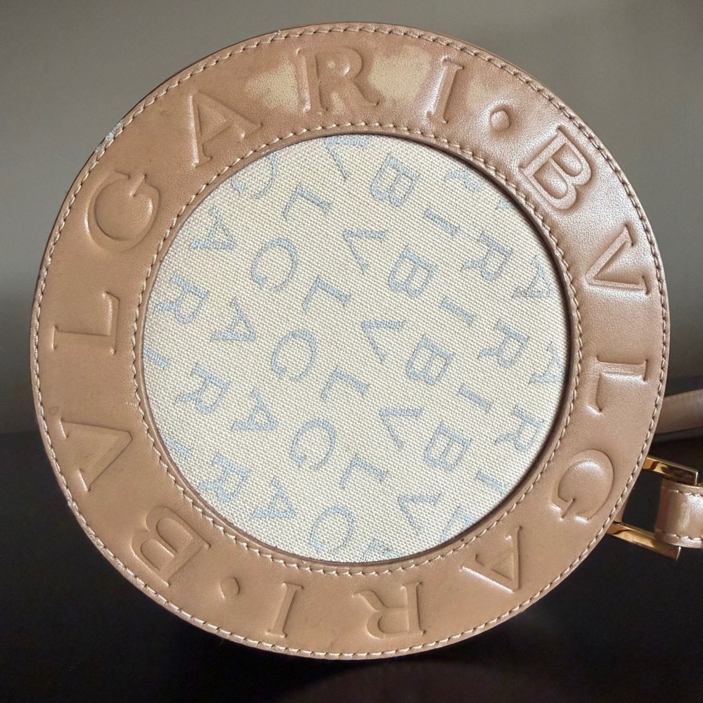 Authentic Bvlgari Leather Cylinder Barrel Bag Vintage Tan Cream Logo Luxury COA